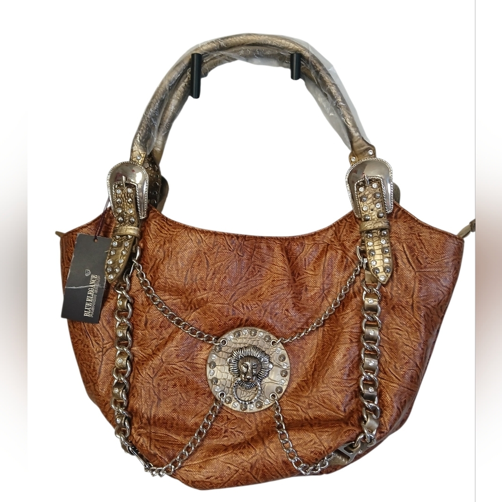 NWT Brown Shoulder Bag with Silver Chains